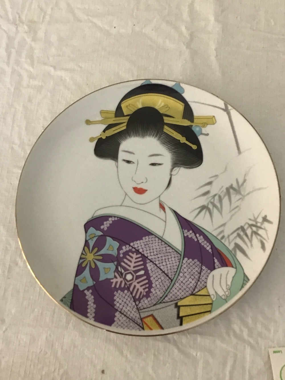 Decorative Geisha Porcelain Plate — Purple, Gold, Black #215